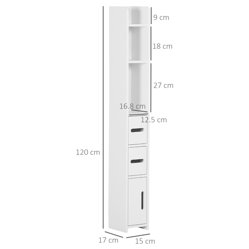 kleankin Modern Bathroom Storage Cabinet, Freestanding Tall Bathroom Cabinet with Open Shelves and 3 Cupboards with Door, for Bedroom Hallway, White