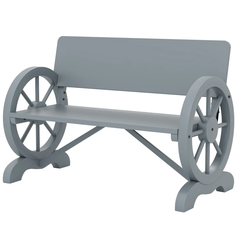 Outsunny Fir Wood 2-Seater Outdoor Garden Wagon Wheel Bench, Grey