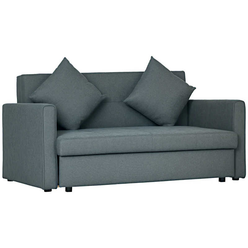HOMCOM 2 Seater Sofa Bed with Hidden Storage, Pull Out Convertible Bed Settee, Modern Snow Flannel Loveseat Sofa Sleeper with 2 Cushions for Living Room, Guest Room, Dark Grey