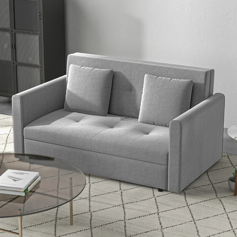 HOMCOM Snow Flannel Two-Seater Sofa Bed, with Storage - Grey