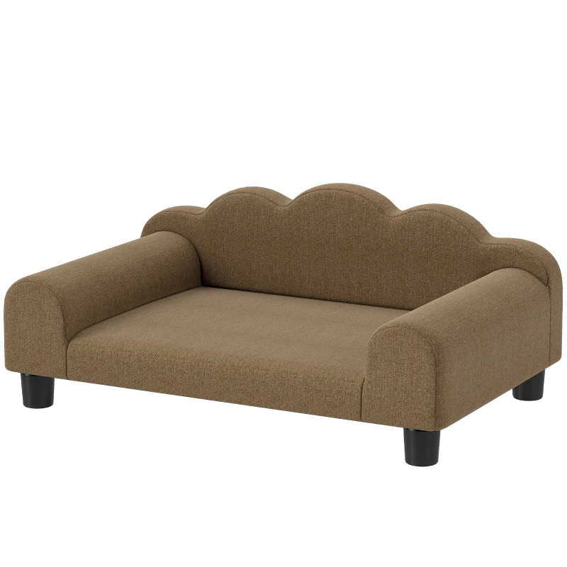 PawHut Elevated Dog Sofa Bed, Breathable Pet Sofa with Backrest and Armrest for Small Dogs, Brown