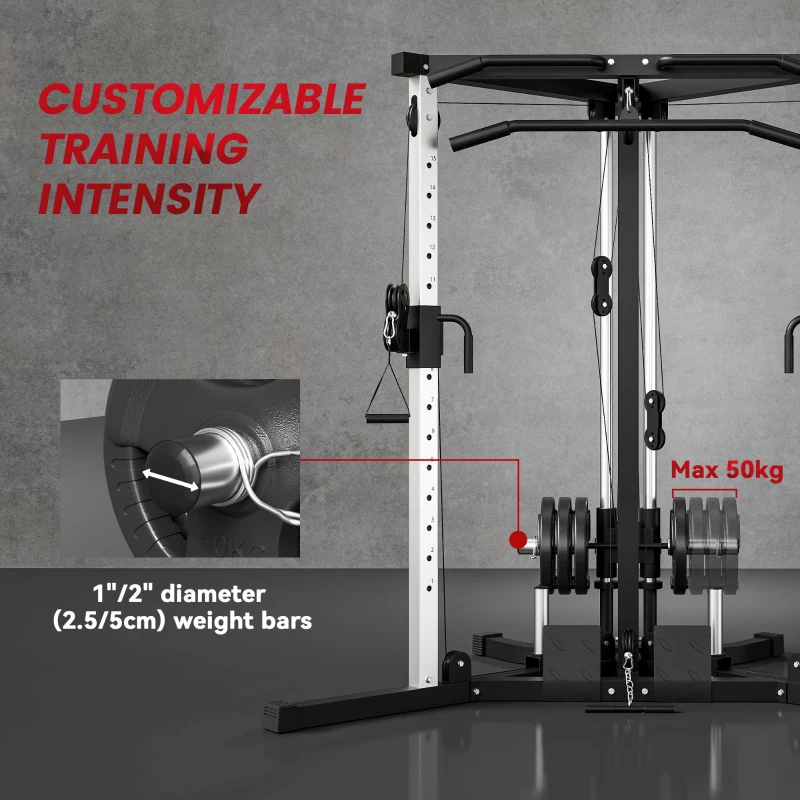 SPORTNOW Home Gym Machine, Multifunctional Gym Equipment with High and Low Pulleys, Pull Up Bar, 15-Position Adjustable Strength Training Workout Station for Full Body Fitness