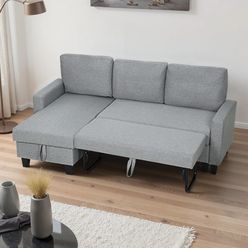 HOMCOM Three-Seater Storage Sofa Bed - Grey
