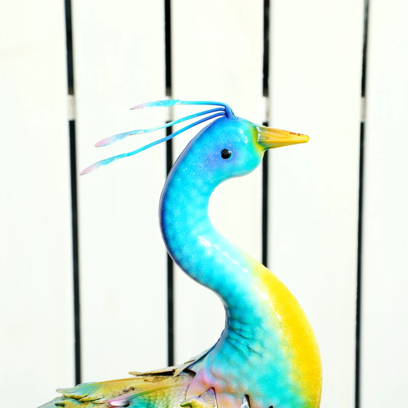 Outsunny Peacock Garden Statue, Standing Garden Ornament, Metal Garden Gift with Stakes for Patio Pond Landscape Decoration, Multi-Colour