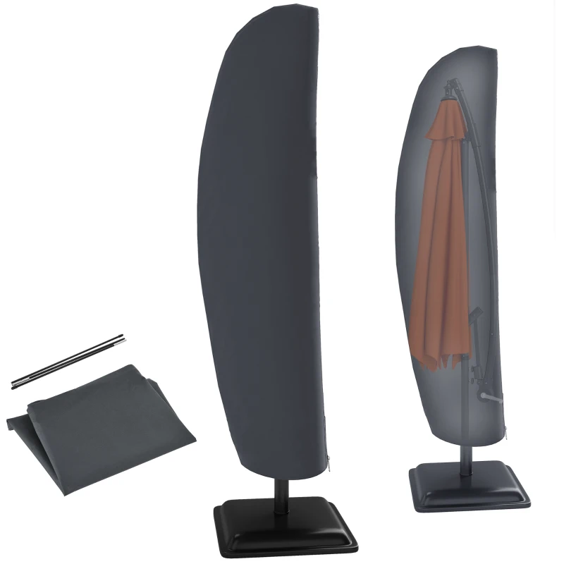 Outsunny Parasol Cover, Patio Cantilever Cover, Banana Umbrella Protector with Rod, Zipper for 2-4 m Parasol for Outdoor Garden, Patio, Dark Grey