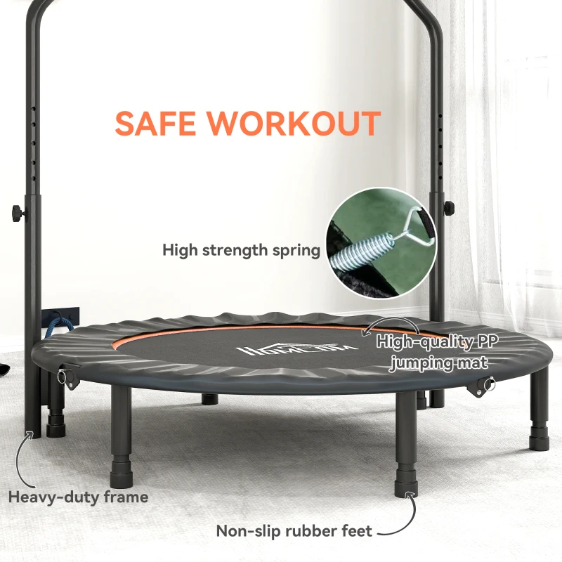 HOMCOM 48" Foldable Mini Fitness Trampoline, with Adjustable Foam Handle, Orange