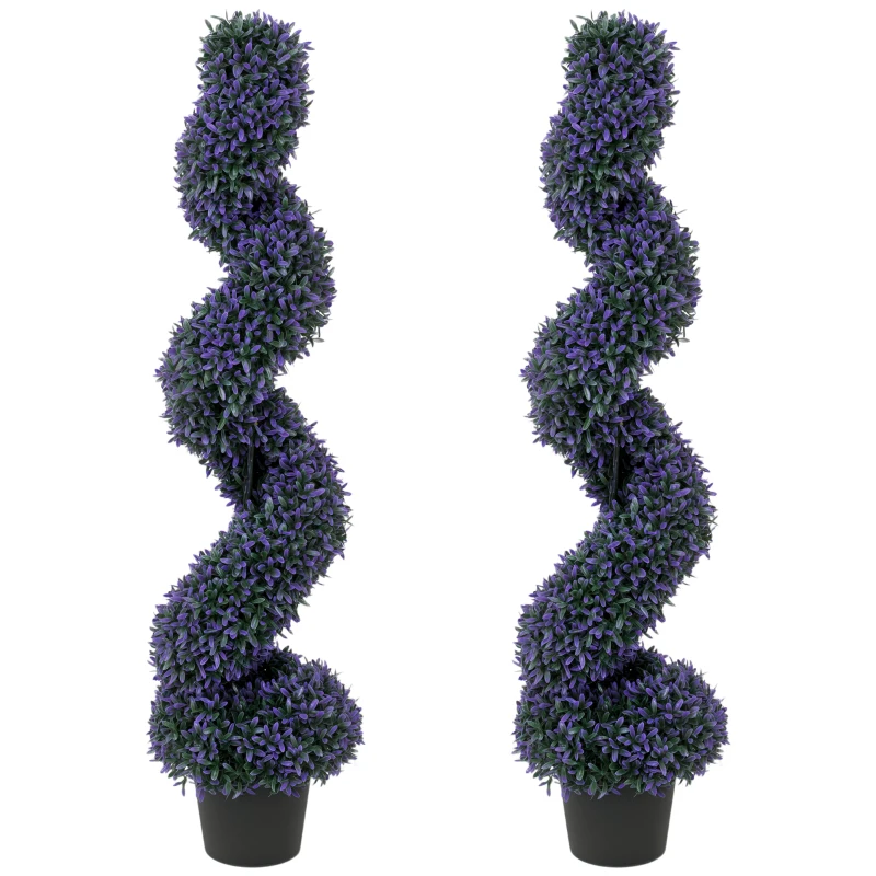 HOMCOM Decorative Artificial Plants Set of 2, UV Resistant Fake Plants in Pot for Indoor Outdoor Decor, 120 cm, Purple
