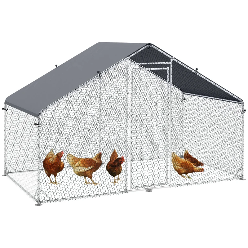 PawHut Galvanised Walk In Chicken Coop Hen House w/ Water-Resist Cover, 3 x 1.7 x 1.9m