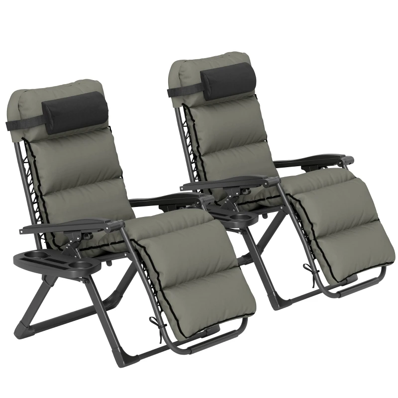 Outsunny Set of Two Reclining Sun Loungers, with Cushion - Grey