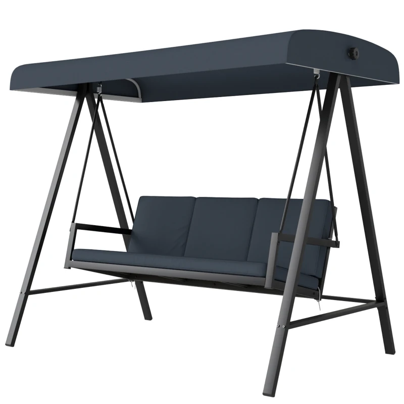 Outsunny Three-Seat Garden Swing Chair, with Adjustable Canopy - Dark Grey