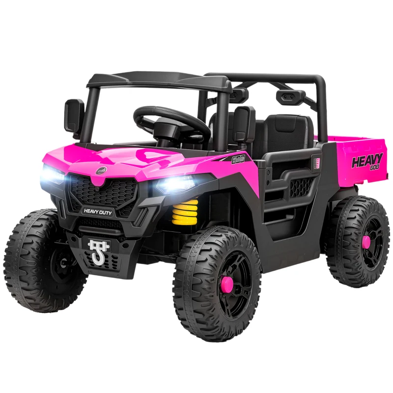 AIYAPLAY Kids Ride on Car, 12V Electric Kids UTV with Electric Dump Bed, 4-Wheel Suspension for 3-8 Years, Pink