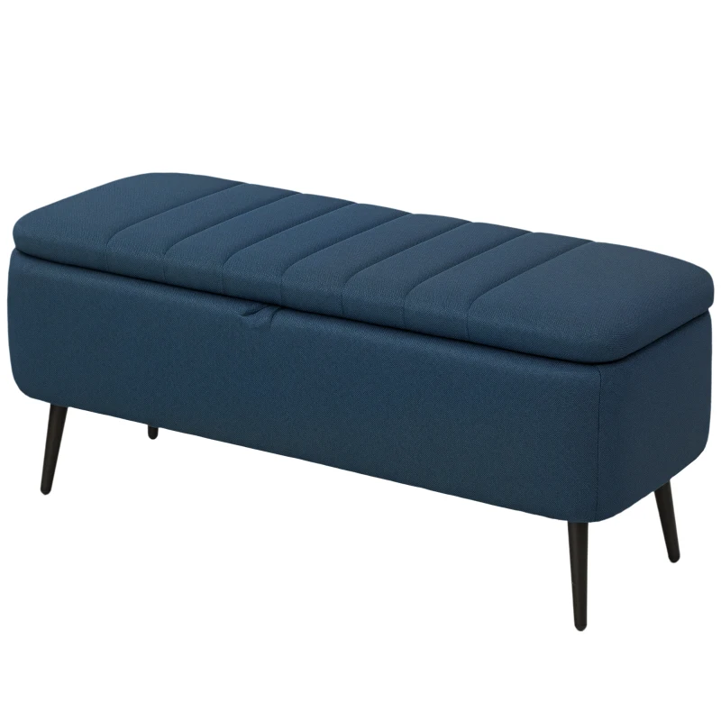 HOMCOM 92 x 31cm Linen-Look Storage Ottoman - Dark Blue