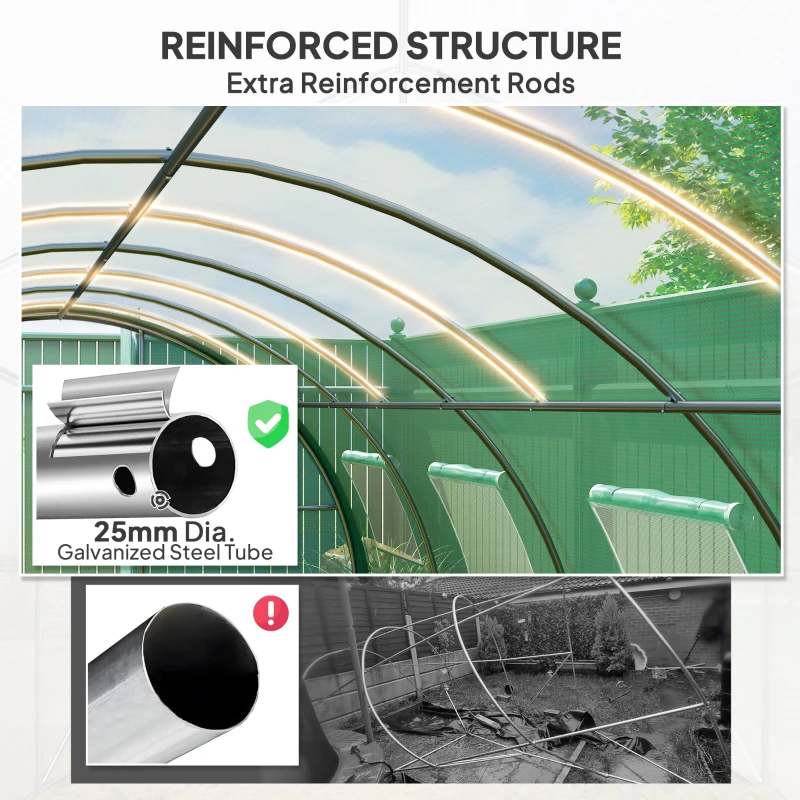 Outsunny Polyethylene Upgraded Structure Walk-in Polytunnel Greenhouse, 6 x 3 m, Green