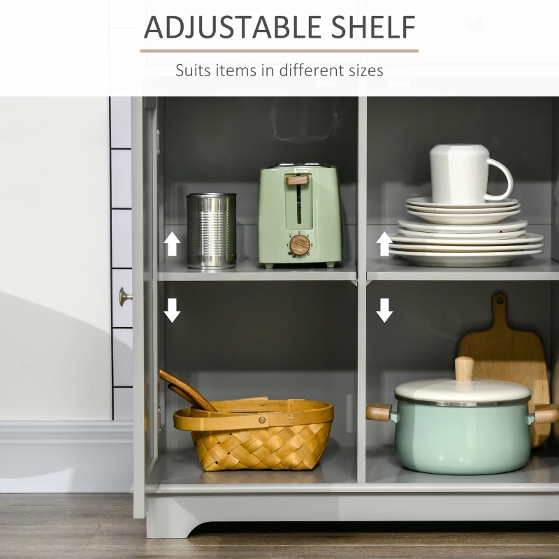 HOMCOM Sideboard with Rubberwood Top and Adjustable Shelves for Dining Room, Kitchen - Grey