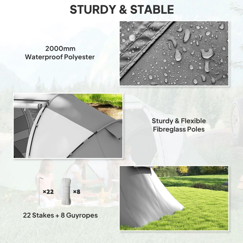 Outsunny 4-6 Man UV Protection Camping Tent - Charcoal Grey and White