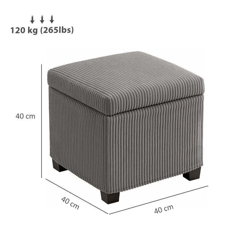 HOMCOM Storage Ottoman Bench, Corduroy Storage Chest Box with Wooden Legs, 40cm Bed End Bench for Living Room, Bedroom, Entryway, Grey