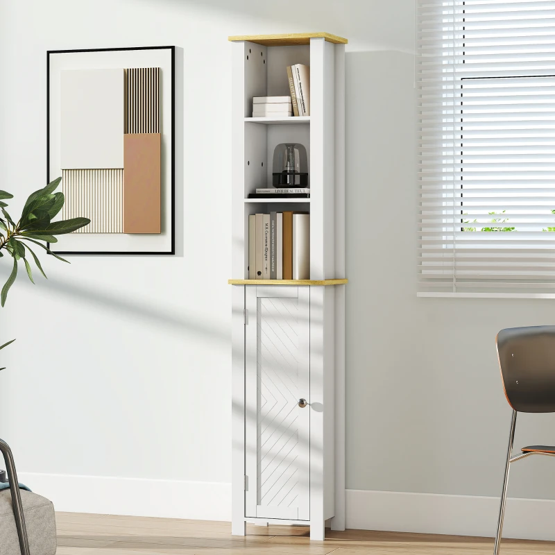 kleankin Slim Bathroom Storage Unit with Open Compartment, Bathroom Storage Cabinet with Adjustable Shelf, 34 x 23 x 165 cm, White
