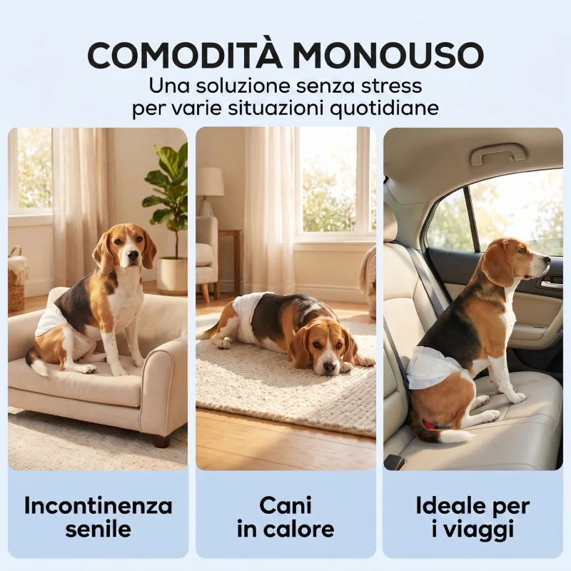 PawHut Pannolini per Cani Maschi, 48 Pezzi con Fascia Elastica Regolabile, 62x20 cm, Bianco