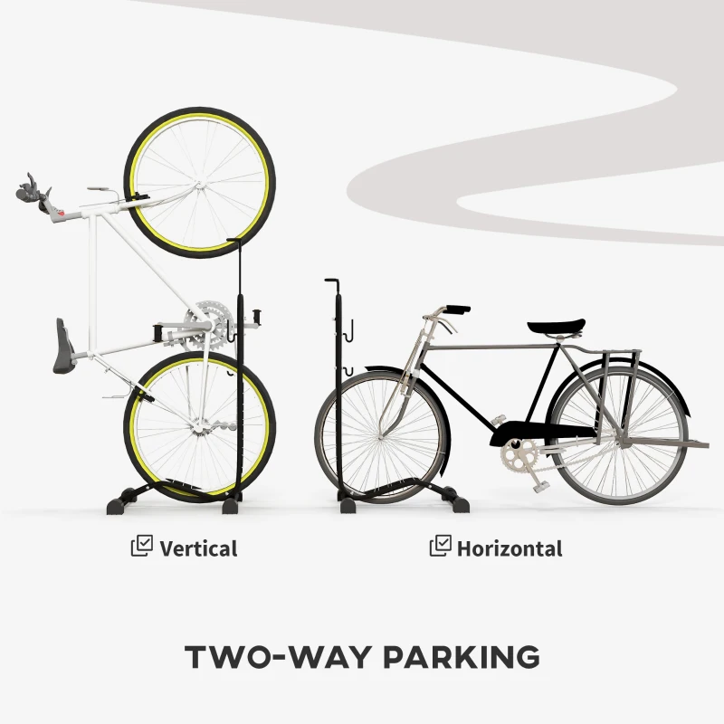 SPORTNOW Vertical and Horizontal Bike Rack Bicycle, Storage Stand with Adjustable Hooks, for 24"-29" Wheels, 700c Bike