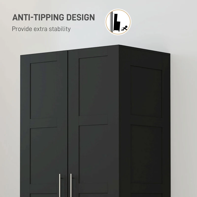 HOMCOM Double Panel Door Wardrobe, with Shelves - Black