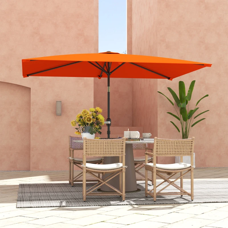 Outsunny 3x2m Garden Parasol Umbrella with Aluminium Pole, Tilt and Crank, Rectangular Outdoor Table Parasol Sun Shade for Patio, Orange