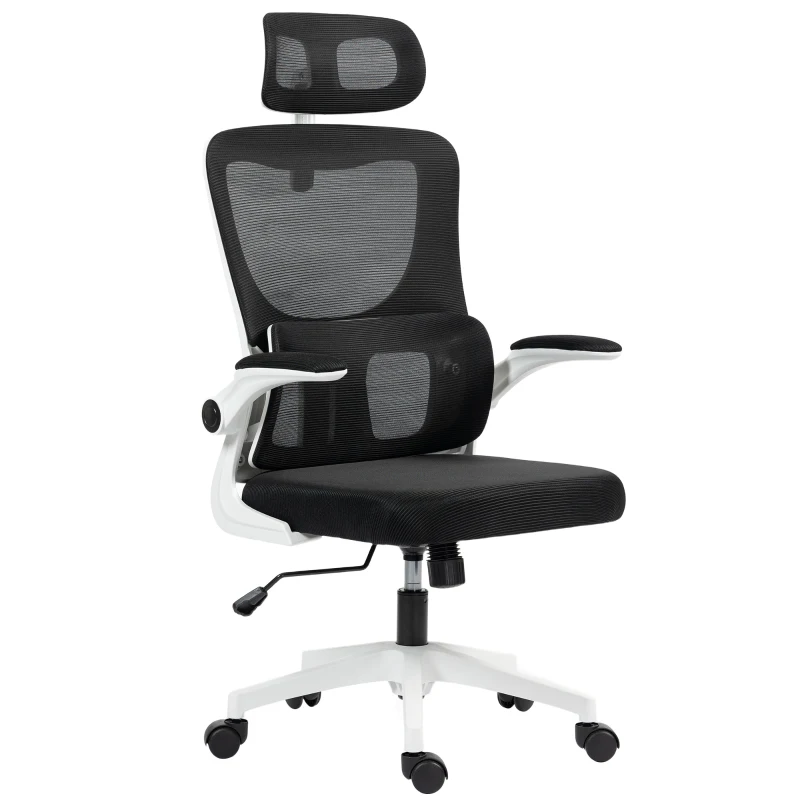 Vinsetto Ergonomic Office Chair, High Back Mesh Computer Desk Chair with Adjustable Headrest and Lumbar Support, Rotatable Armrests, Tilt Function for Home Office, Black