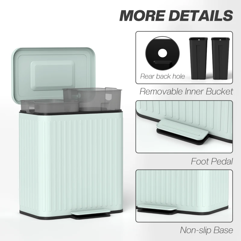 HOMCOM 40L Dual Compartment Rubbish Bin, with Soft-Close Lid - Green