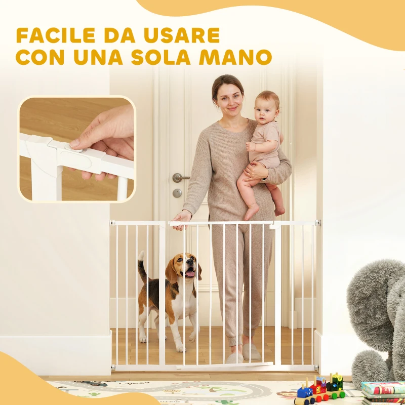 PawHut Cancellino per Cani di Sicurezza Estensibile da 76-107cm Montaggio a Pressione, Metallo e Plastica, Bianco
