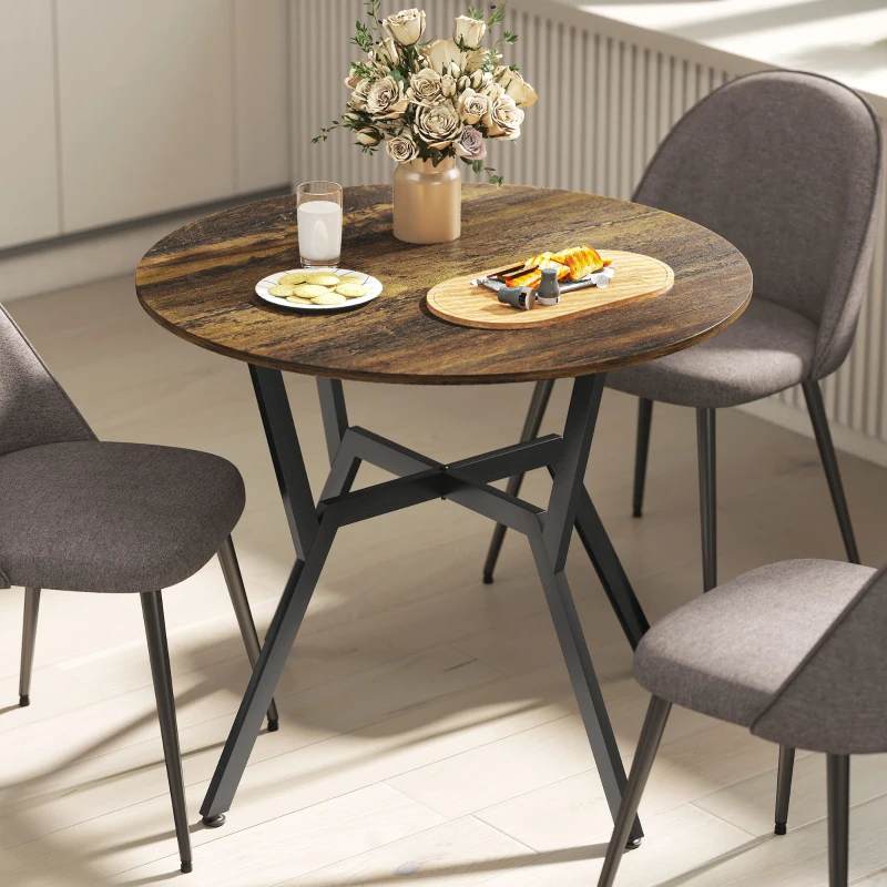 HOMCOM Dining Table, Round Kitchen Table with Black Legs, Anti-slip Foot Pads for Living Room, Dining Room 90 x 76 cm, Rustic Brown