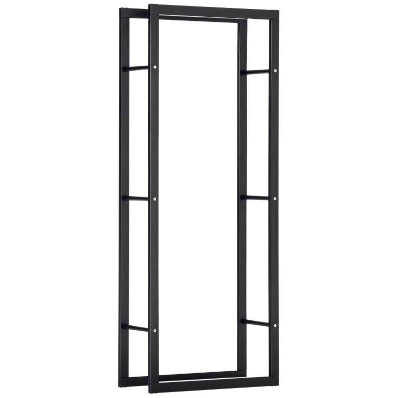 HOMCOM Metal Firewood Log Holder Tall Firewood Rack Indoor Outdoor Fireplace Wood Storage Shelf, Black, 60Wx25Dx150Hcm