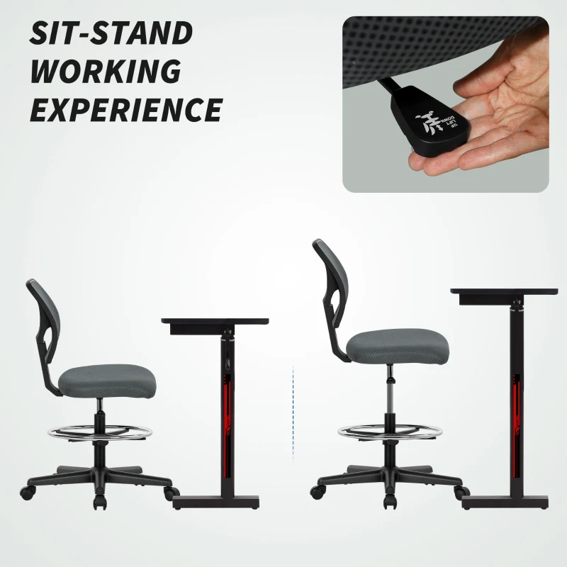 Vinsetto Ergonomic Mesh Standing Desk Chair with Adjustable Footrest Ring and Seat Height Charcoal Grey