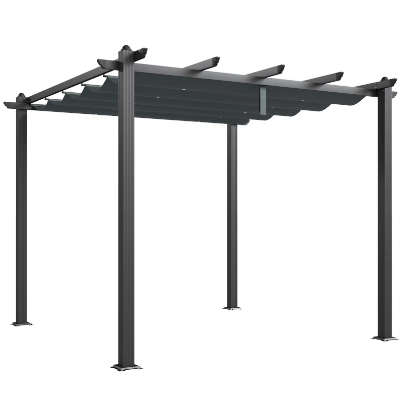 Outsunny 3 x 3m Aluminium Pergola, with Retractable Roof - Dark Grey