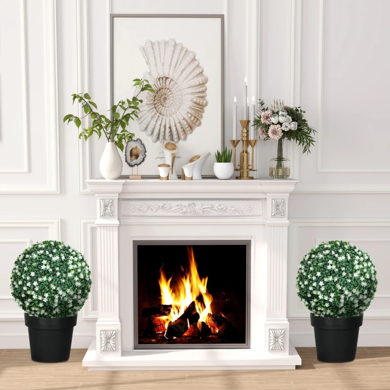 HOMCOM Set of Two Artificial Boxwood Balls Plants - White