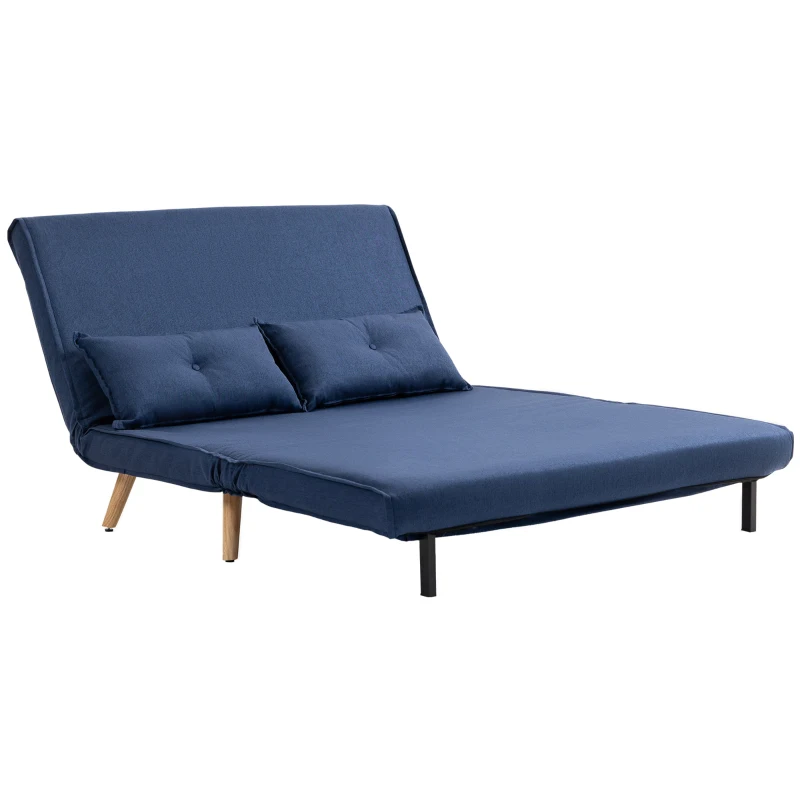 HOMCOM Two-Seater Linen-Look Sofa Bed - Dark Blue