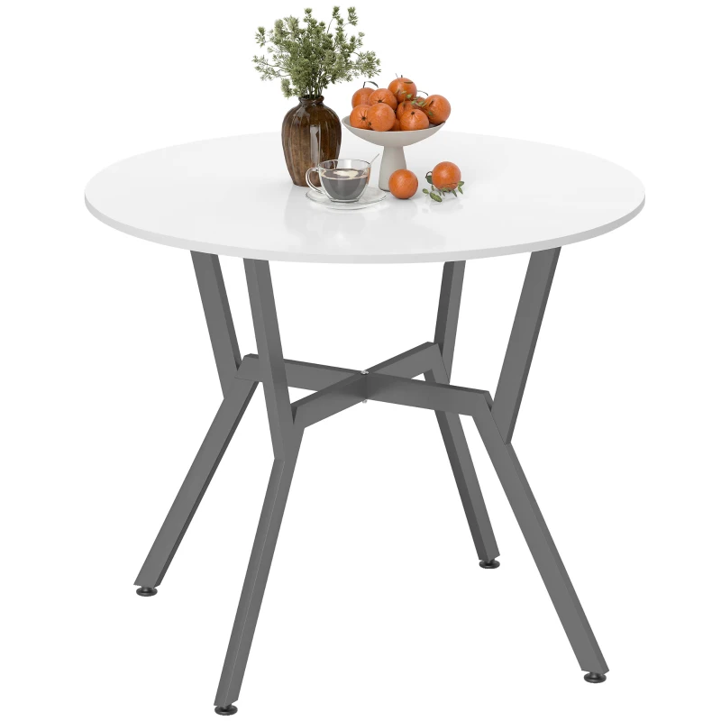 HOMCOM Dining Table, Round Kitchen Table with Black Legs for Living Room, Dining Room 90 x 76 cm, High Gloss White