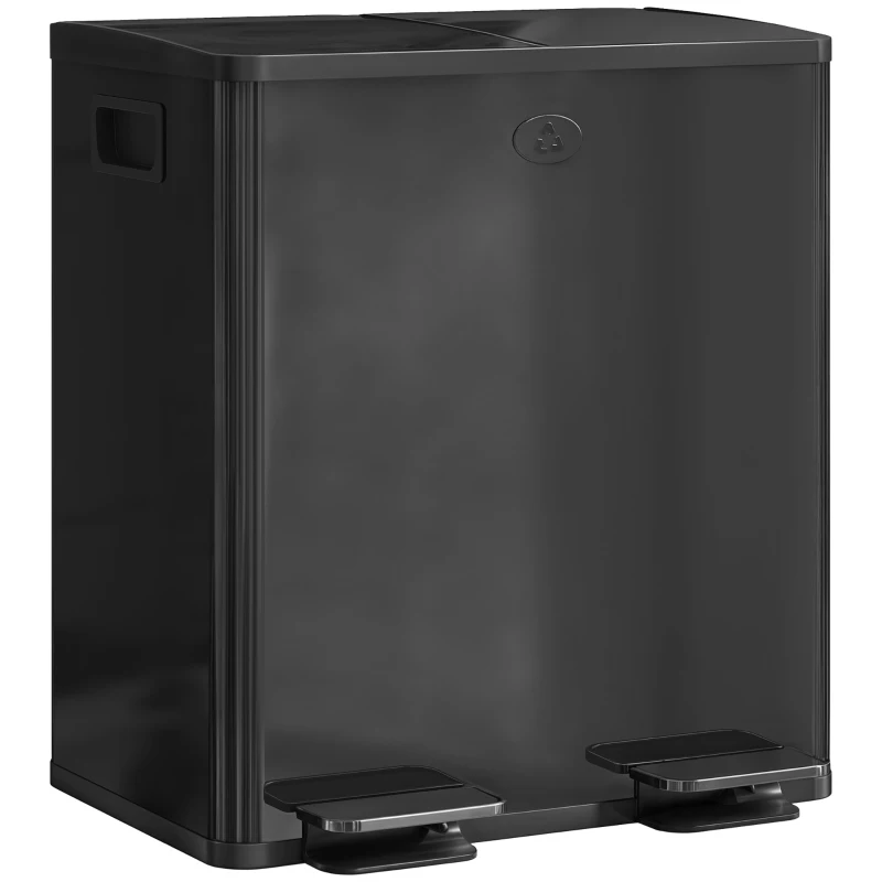 HOMCOM 40L Dual Compartment Stainless Steel Bin, with Deodoriser Holders - Glossy Black