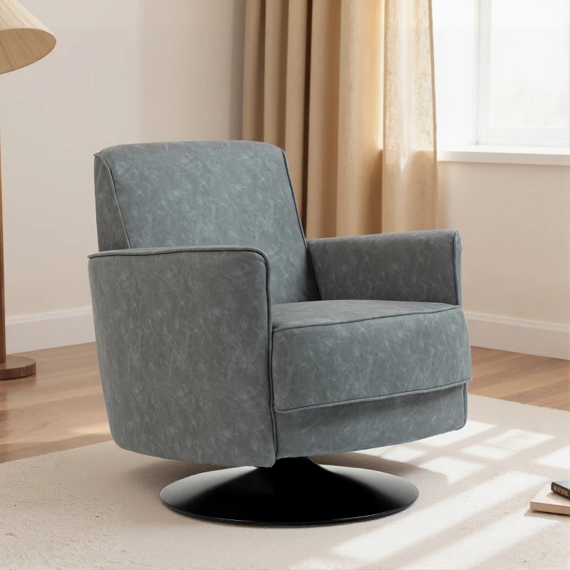 HOMCOM Upholstered Swivel Accent Chair with Thick Padding, Grey