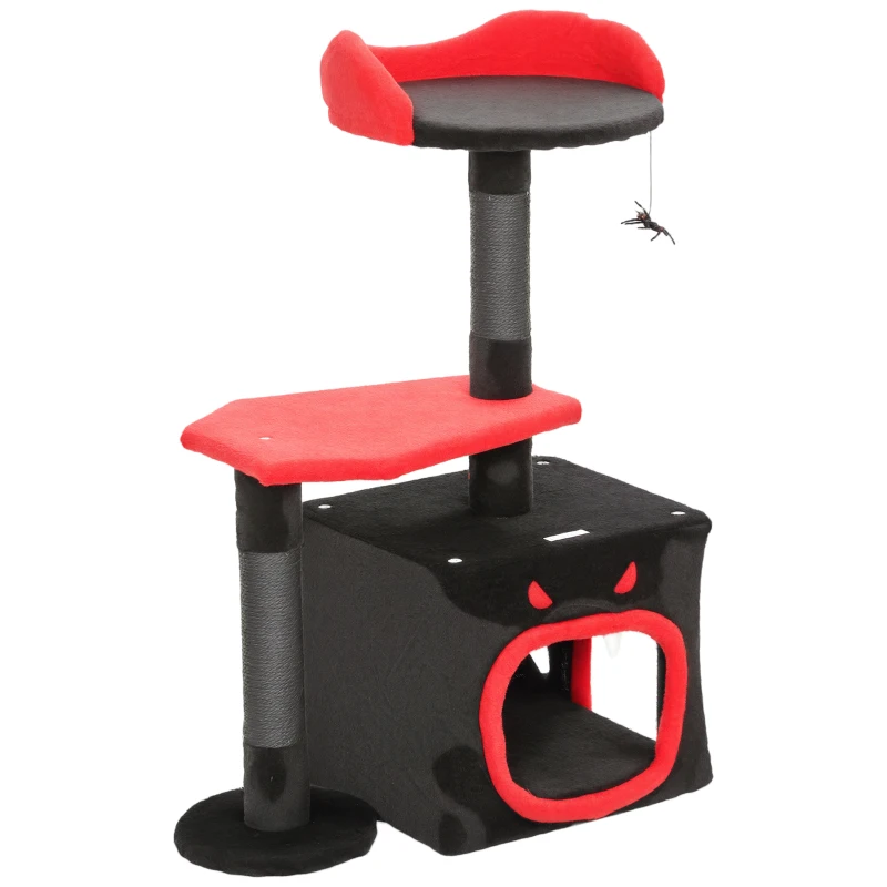 PawHut Cat Tree, Gothic Cat Tower with Scratching Posts, Cute Condo, Coffin Platform, Bed and Spider Toy, Halloween
