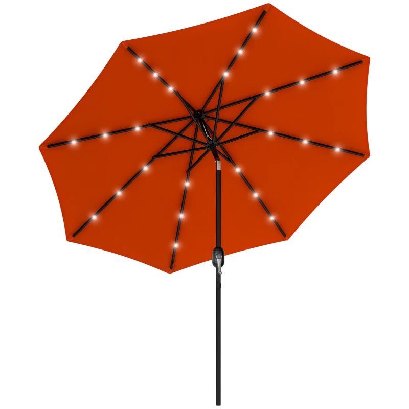 Outsunny 2.7m Outdoor Patio Garden Umbrella Parasol with Tilt Crank and 24 LEDs Lights, Orange