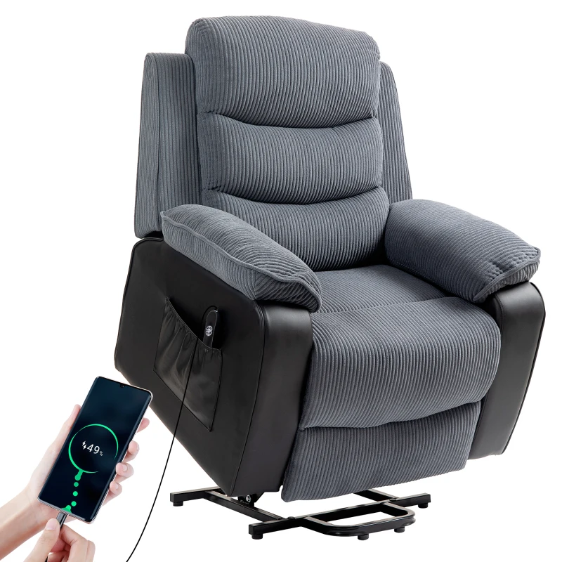 HOMCOM Overstuffed Corduroy Electric Lift Recliner Chair - Dark Grey