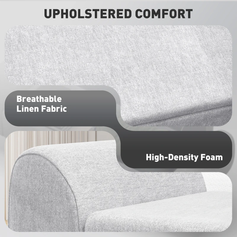 HOMCOM Storage Ottoman with Armrest, Upholstered Linen Storage Bench, Window Seat with Rubberwood Legs, Footstool for Bedroom Living Room, Hallway, Light Grey