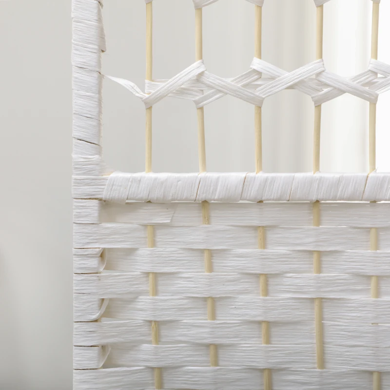 HOMCOM Biombo Separador de Ambientes de 6 Painéis Dobrável em Corda de Papel 160x170 cm Decoração para Quarto Branco