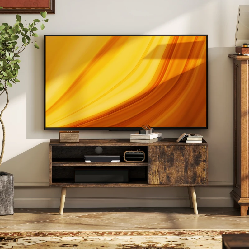 HOMCOM TV Stand up to 55 Inches, TV Unit with Open Shelves and Cable Holes - Brown