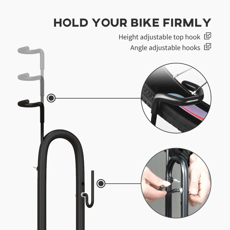 SPORTNOW Vertical and Horizontal Bike Rack Bicycle, Storage Stand with Adjustable Hooks, for 24"-29" Wheels, 700c Bike