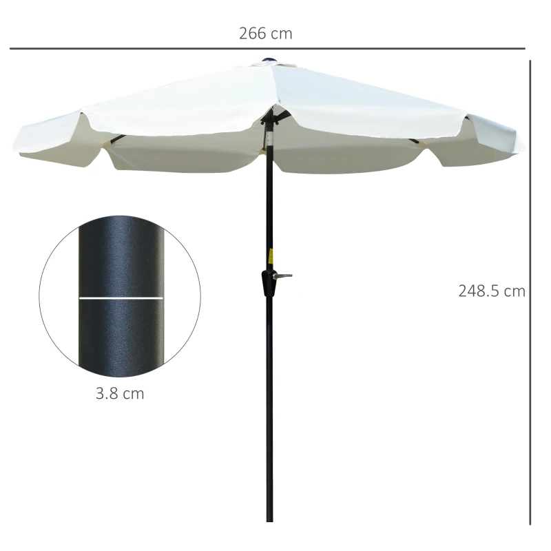 Outsunny 2.7m Patio Parasol Garden Umbrellas with Aluminium Pole, UPF 50+ Outdoor Sun Shade Table Umbrella with Tilt, Crank, 8 Ribs, Ruffles, White