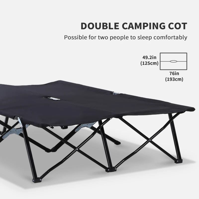 Outsunny Double Camping Cot Bed, with Bag - Black