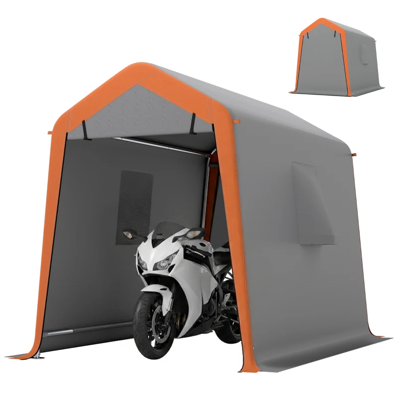Outsunny Carpa Garaje Portátil 2,4x1,8 m para Coche Impermeable con Puerta Enrollable con Cremallera Ventanas UPF30+ Gris Claro