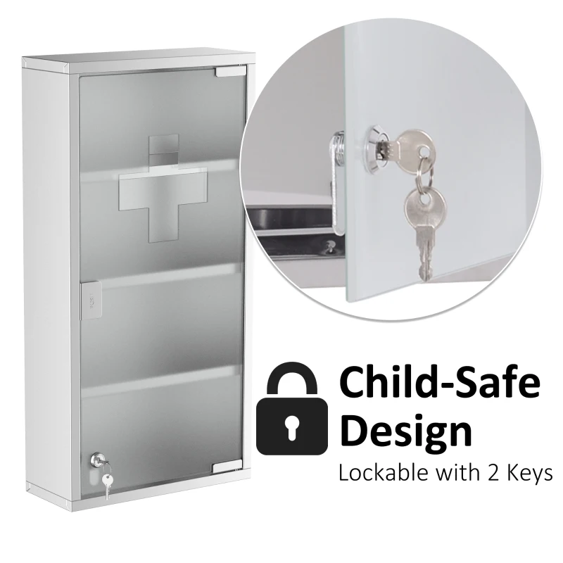 HOMCOM 4 Tier Wall Mounted Medicine Cabinet, Stainless Steel Floating Bathroom Storage Cabinet with Glass Lockable Door, Inner Shelves 60Hx30Wx12D(cm)