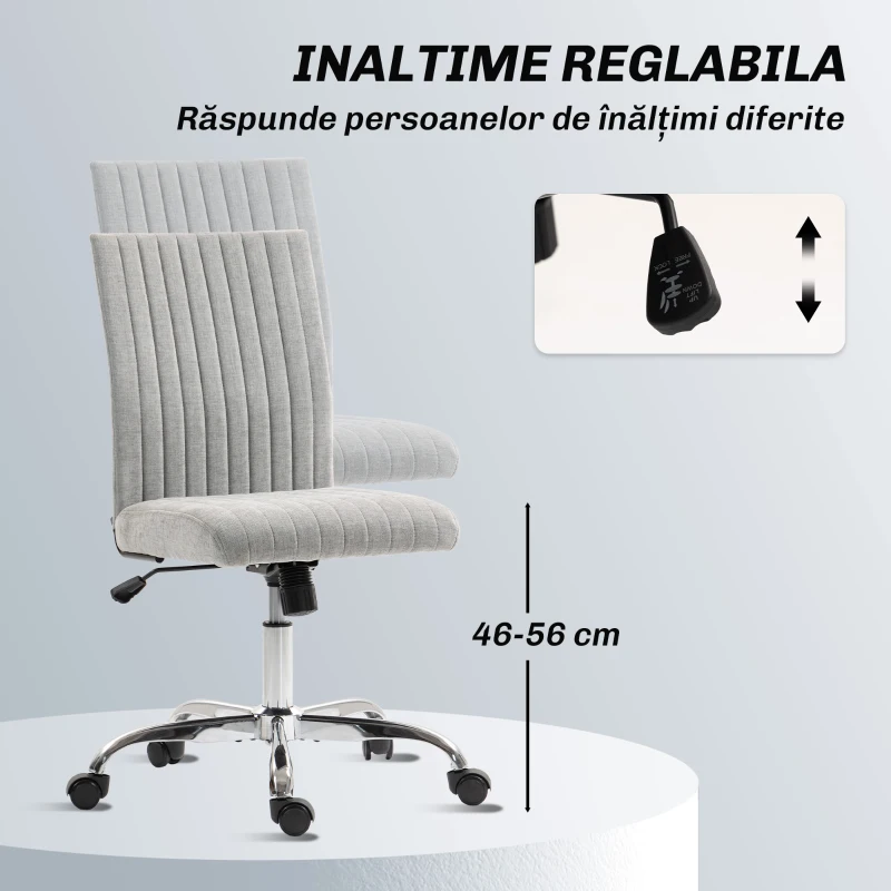 HOMCOM Scaun de Birou fără Brațe, cu Înălțime Reglabilă și Șezut Rotativ, Tapițerie din Material Textil, Gri