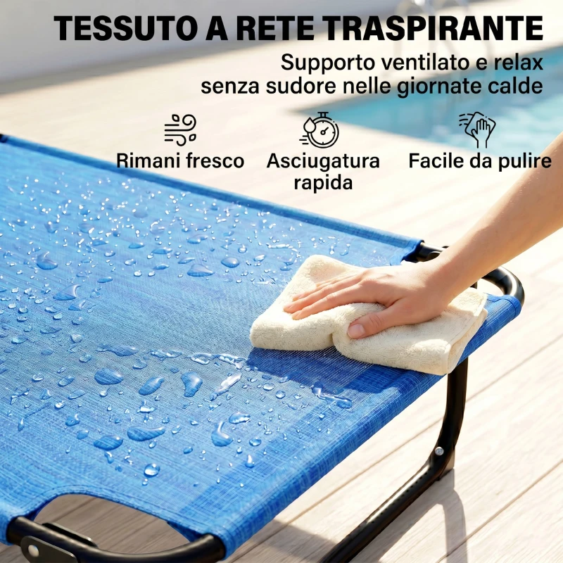Outsunny Sdraio da Giardino Pieghevole con Schienale Regolabile, Cuscino e Foro per Viso, Blu Scuro